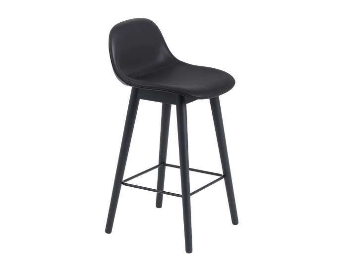 Barová stolička Fiber s opěrkou, kůže/black, podnož oak
