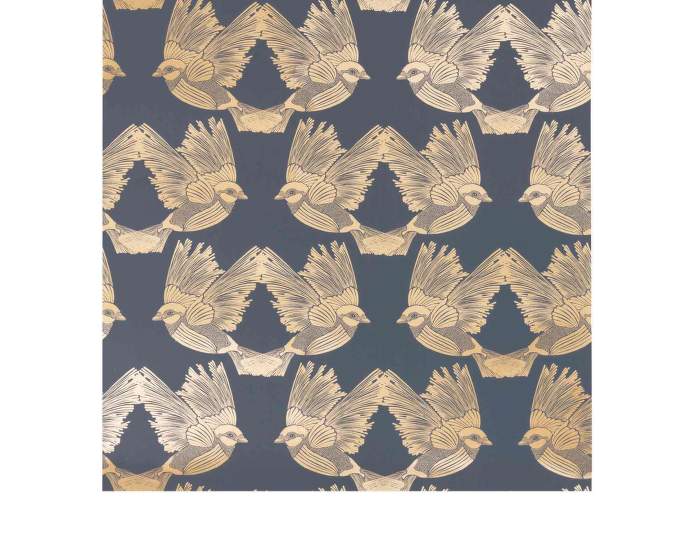 Tapeta Birds, deep blue/gold