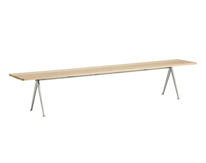 Pyramid Bench 12 250 cm, beige powder coated steel / matt lacquered solid oak