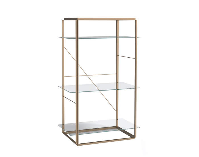 Florence Shelf, Medium, Raw Gold Frame w. Clear Glass Shelves
