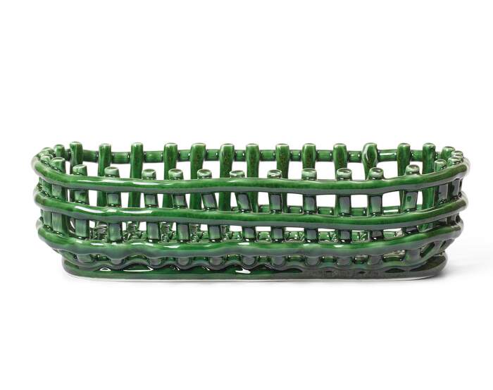 kosik-Ceramic Basket Oval, emerald green