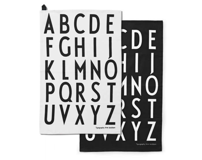 Set bílé a černé kuchyňské utěrky Design Letters