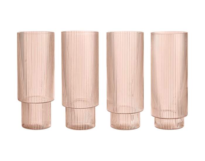 Sklenice Ripple Long Drink set 4ks, blush