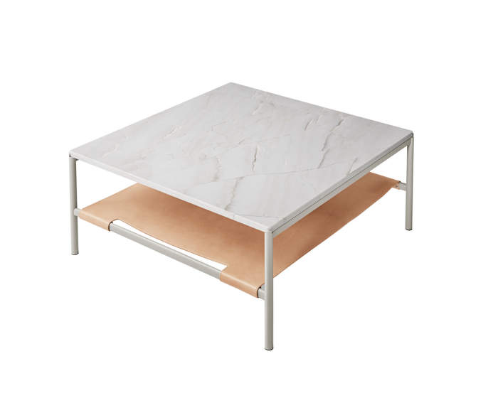 MIES Lounge Table, white marble / natural leather