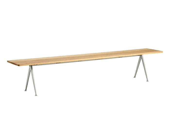 Pyramid Bench 12 250 cm, beige powder coated steel / clear lacquered solid oak