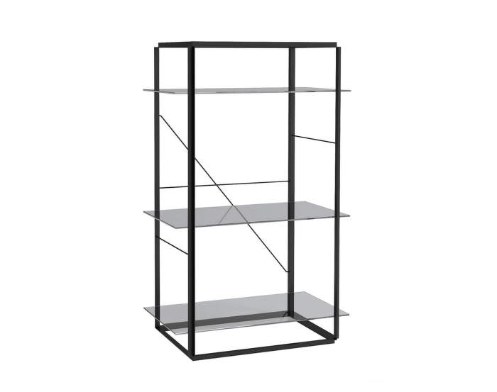 Florence Shelf, Medium, Iron Black Frame w. Smoked Glass Shelves