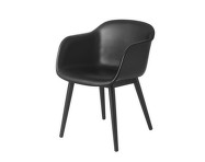 Židle Fiber Arm Chair, wood base, black leather