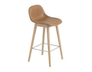 Barová stolička Fiber Stool 65cm s opěrkou, Wood Base, cognac leather