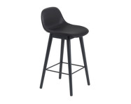 Barová stolička Fiber Stool 65cm s opěrkou, Wood Base, black leather