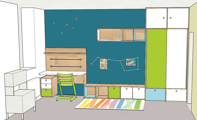 Návrh dětského pokoje- pracovní stůl © Katka Horáková, www.DesignVille.cz